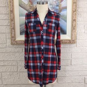 R N B Plaid Button Front Shirt Style Dress